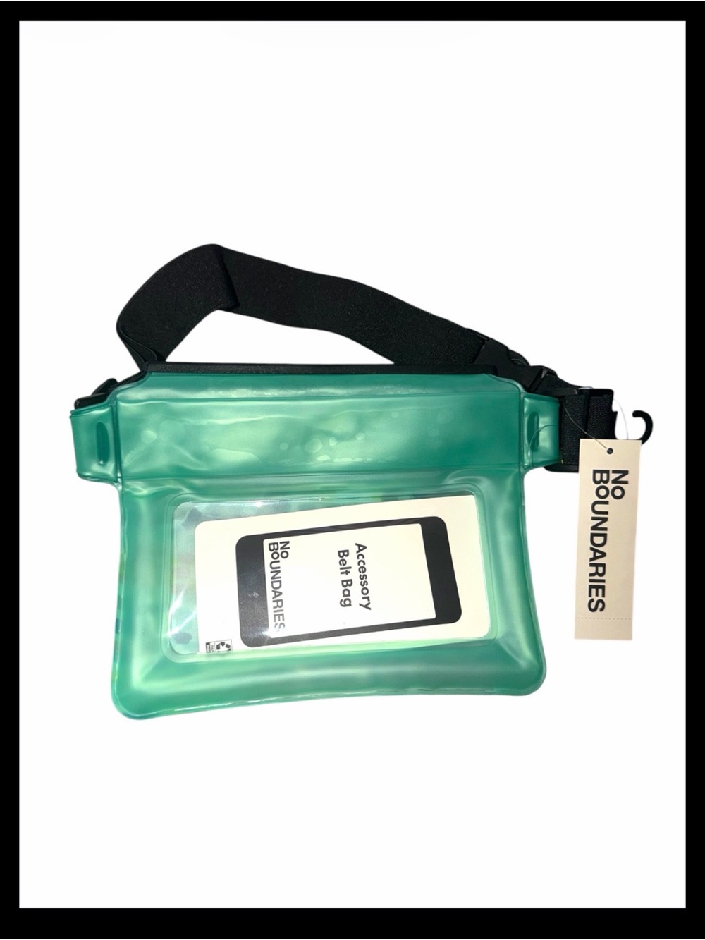 *new* No Boundaries Green Waterproof Clear Belt Bag with Black Strap